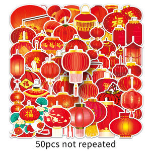 50 cái phong cách Trung Quốc đèn lồng đỏ sticker năm của lễ hội xuân năm mới rồng bầu không khí trang trí họa tiết nhỏ di động vỏ điện thoại máy tính để bàn miếng dán cửa sổ