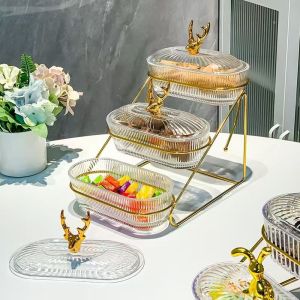Yo-Fun 2/3 Tier Fruit Tray Serving Tray Buffet Set Dried Fruit Salad Tray with Rack Serving Bowl Set