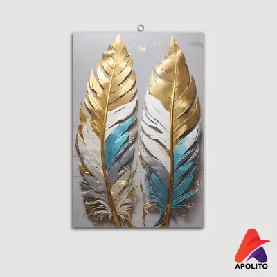 HIASAN DINDING BULU MINIMALIS FEATHERS LIGHT (20X30CM) ABSTRAK RUANG TAMU WALL DECOR PAJANGAN DINDING POSTER KAYU DAUN ABSTRAK GOLD