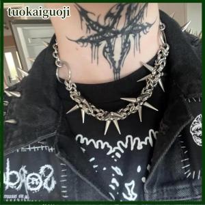 tuokaiguoji สร้อยคอหนามแนวเรโทรพังก์แฟชั่นผู้ชายผู้หญิงโชคเกอร์ฮิบฮอบบุคลิกภาพเครื่องประดับคู่ของขวัญเครื่องประดับ