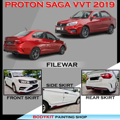 PROTON SAGA VVT 2019-2024 FILEWAR STYLE FULLSET SKIRTING (FRONT SKIRT SIDE SKIRT REAR SKIRT)-MATERIAL PU GETAH BODYKIT