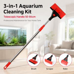 3 In 1 Aquarium Cleaning Tools Set Multifunctional Fish Tank Cleaning Brush Scraper Fish Net Fork Aquarium Cleaning Tools Kit 48.5cm Long Handle Fish Tank Brush Algae Scraper Fish Net Sponge Plant Fork Gravel Rake Multi-Function Fish Tank Cleaning Tool