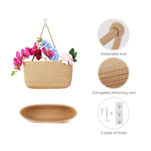 3-Tier Woven Hanging Basket Cotton Wall-Mounted Storage Organizer Bag For Over the Door & Decoration
