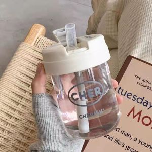 Baby Drinking Bottle Water Bottle With Straw Cover For Kids Portable Leak-proof and Drop-proof  Cute Tumbler Drinking Milk Baby Sippy Cup 300ML
