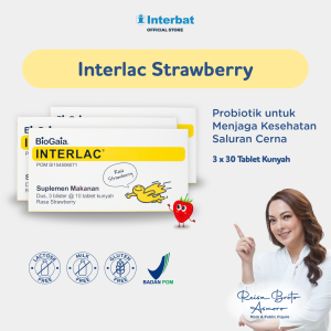 Interlac Probiotik Tablet Kunyah Strawberry Triple Bundle - Menjaga Kesehatan Saluran Pencernaan Anak hingga Dewasa