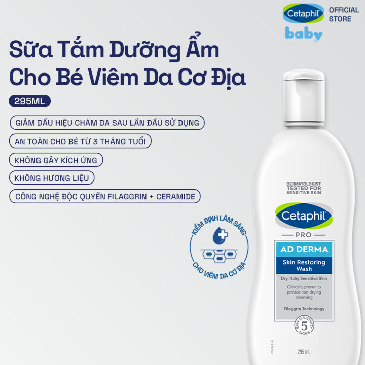 Sữa tắm dưỡng ẩm cho da chàm, viêm da cơ địa Cetaphil Pro AD Derma Wash 295ml