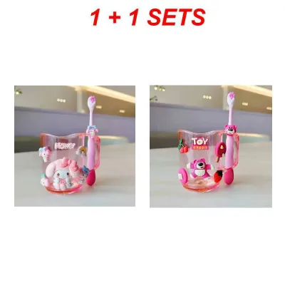 Supfine 【ซื้อ 1 แถม 1】ชุดแปรงสีฟันเด็ก Sanrio Kuromi ลายเมโลดี้สุดน่ารัก พร้อมที่วางแปรงสีฟัน ถ้วยแปรงฟันน่ารัก ของขวัญดูแลสุขภาพช่องปากสำหรับเด็ก