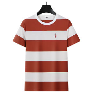 2025新款男士短袖t恤潮流棉条纹潮牌百搭男polo打底衫半袖上衣夏