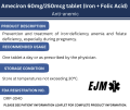 Ameciron iron and Folic acid 60mg/250mcg tablet -  100 tablets. 