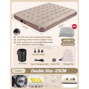 Foldable Camping Air Bed Double Size Air Mattress Inflatable Air Bed Built-in Pump 25cm Travel Camping Sleeping Pad