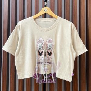 T SHIRT crop top wanita Shoes 3D Premium Cotton combad 100%