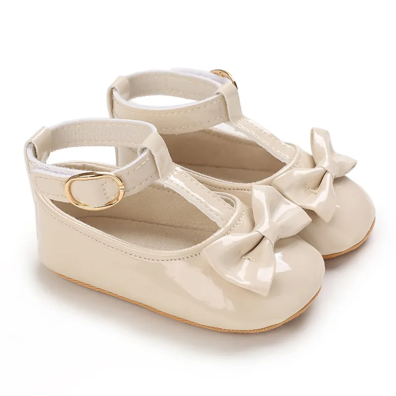 Newborn Baby Shoes Non Slip Rubber Sole Bow Knot Princess Shoes PU Shoes  Toddler Shoes, Baby Girl Shoes Velcro Shoes