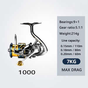 【TRAINFIS】Spinning Fishing Reel 10KG Max Drag 5.1:1 Gear Ratio 7+1 Ball Bearings Aluminum Spool Freshwater/Saltwater Reel Spinning Reel 1000/2500/3000 Series