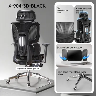 【30Day Free Trial】Xpanse Black Office Chair Ergonomic Chair Computer Reclining Chair Study Chair
