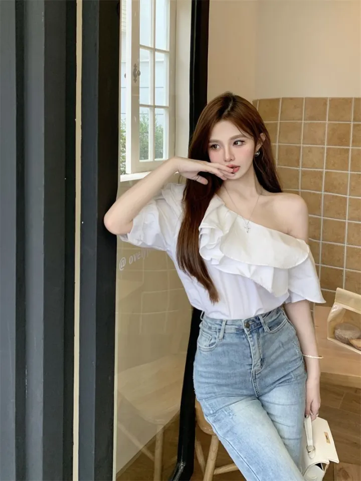 Yellow Blouse Women Short Sleeve Off Shoulder Tops Korean Style