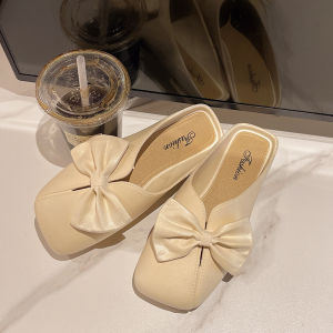 Free Shipping Bow-Knot Slip-On Sandals For Women Spring And Autumn New Style Flat-Soled Easy-To-Wear Square-Toe Casual Sandals