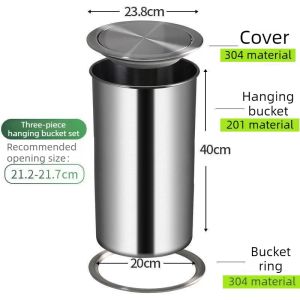 xpkQ Embedded Countertop Trash Can Built-in Stainless Steel Kitchen Sink Trash Cans Luxury Bathroom Shake Lid Trash Bin Round Bucket 9T1N6