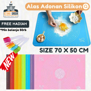 BISA COD - (FREE HADIAH) ALAS ADONAN KUE TEPUNG ROTI SILIKON 50 X 40 CM & 70 X 50 CM / TATAKAN KUE ANTI LENGKET TEPUNG / SILICONE MAT BAKING PIZZA DOUGH PONDANT / ALAS GILING ROLLING TALENAN ADONAN