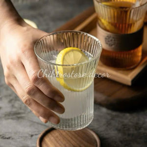 Ly/ cốc thuỷ tinh chịu nhiệt dáng trụ có đai gỗ chống nóng 360ml ly vòng gỗ cách nhiệt uống cafe-Chihirostore.decor