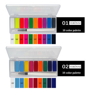 VERONNI 10-Color Water-Based UV Glow Paint Set (2 Kits) - Fluorescent Smudge-Proof Formula for Face & Body Easy Festival & Stage Makeup（with Brushes）