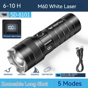 ไฟฉายไฟฉาย Zoomable SD8101ฉลามยิ้มไฟฉายชาร์จได้กันน้ำสำหรับเดินป่าตั้งแคมป์กลางแจ้งพร้อมจอแสดงพลัง