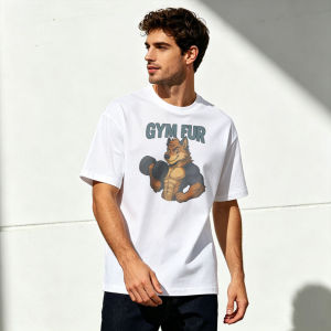 GYM FUR Summer Men Cotton Crew Neck T-Shirts Muscular Anthro Wolf Dumbbell Cartoon Graphic Fitness Furry Lover Daily Casual Tee