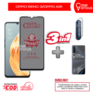 Tempered Glass Oppo Reno 3 A91 Anti Gores Spy Matte Privacy Free Camera Lesn dan Skin Carbon