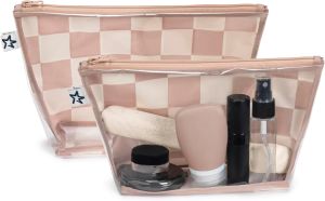 Túi đựng đồ lót cho bé Tiny Twinkle    Bộ 2 túi đựng đồ du lịch chống lộ hàng đáy cứng cáp & mặt trước trong suốt    Bộ túi đựng đồ dùng cá nhân được TSA chấp thuận dành cho bé và mẹ (màu be kẻ ô).