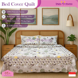 Tren-D-room Bed cover quilt set estetik 235 cm x 250 cm dan 2pcs sarung bantal 58 cm x 78 cm selimut tebal padding isi dakron motif abstract modern dekorasi kamar tidur polyester katun - NMs