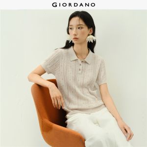 Giordano Women Openwork cable knit short sleeve polo shirt Free Shipping 18356910