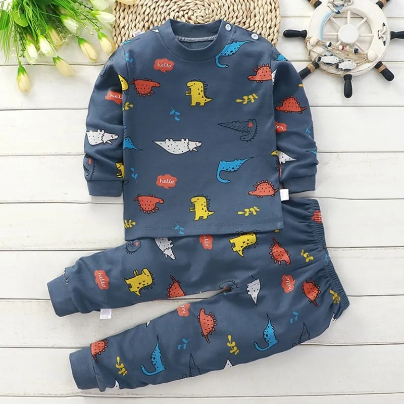 QINN Boy Girl Long Sleeves 100% Cotton Clothes Cheap Sets Suits Cute Print  T-shirt Tops Kids Pants Trousers Pyjamas Baby Sleepsuit Set For 