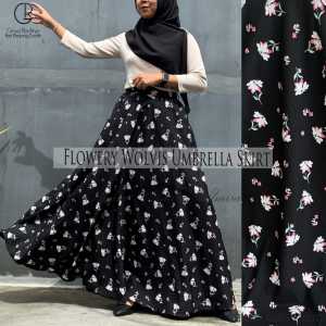 Rok Panjang Wanita Payung Lebar Mayung Motif Bunga Flowery Wolvis Wollpeach Umbrella Skirt