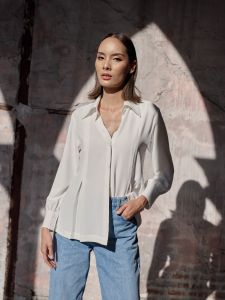 Petals and Tulips เสื้อเชิ้ตสีขาว Tunique Blanc เสื้อเชิ้ตผู้หญิงแขนยาว