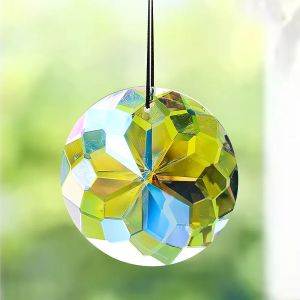 HUNIU HOUSE 60mm Lưới bắt nắng mandala Trong suốt Tròn Lăng kính pha lê Vòng bắt cầu vồng Đồ thủ công tự làm dây chuyền pha lê mandala Vườn