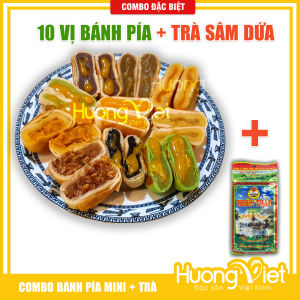 [KÈM TRÀ] Combo 10 vị bánh pía kim sa Tân Huê Viên mix 10 bánh 10 vị (Trà sâm dứa Đà Lạt 60g )