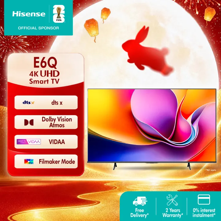 [2026 New] Hisense 43-75 inch 4K UHD Dual Band WiFi Voice Control Smart TV/ Dolby Vision/AI 4K- E6Q