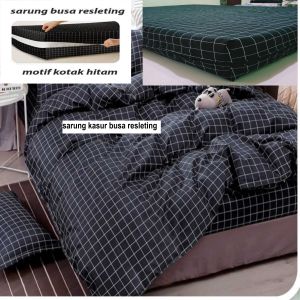 jual sarung Kasur Busa Resleting/Sprei Resleting Homemade No.1 Korean Style Aesthetic kotak hitam bahan poliester