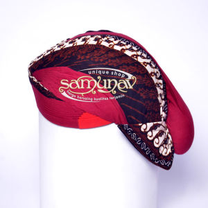 Blangkon Jogja Mataram Royal Quality Motif Kembang Gedang Modang Merah Marun