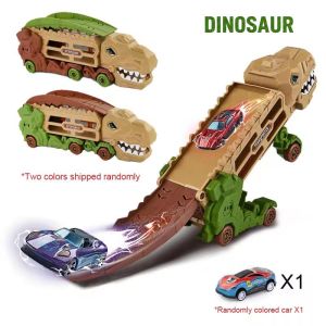 Transformed Truck Toy with 1PC Diecast Racing Cars Dino Transport Car for Kids Transformed Dinosaur Truck Toy