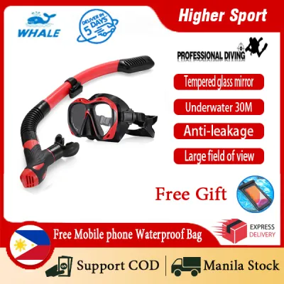 WHALE Professional Diving Water Sports Training Silicone Snorkel Glasses Set