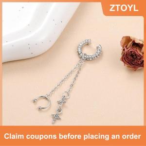 【ZTOYL】 Khuyên tai kẹp tua rua hình ngôi sao pha lê lấp lánh dành cho nữ khuyên tai kẹp vành không cần xỏ lỗ đính kim cương giả trang sức xương sụn tai