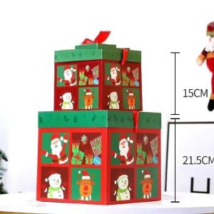 Christmas Gift Box Set 3PCS Santa Reindeer with Ribbon Design for Candy Chocolates Xmas Party Favors
