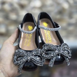 Giày búp bê lấp lánh nơ đá đế dẻo da bóng mềm thời trang Hàn Quốc cho bé gái 1-10 tuổi