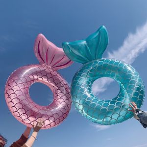 Inflatable Mermaid Swimming Ring With Backrest PVC Adult Swimming laps Pool Floating Rings Swim Circle Beach Party Toys