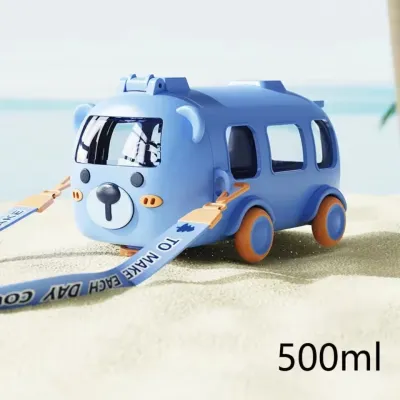 500ml Baby Straw Water Cup Cartoon Bus Drinking Cup Portable Leak-Proof BPA Free Kids Water Bottle