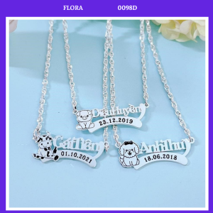[1-2 NGÀY] FLORA 0098D - Dây chuyền liền mặt bạc ta khắc hình con giáp tên ngày sinh theo yêu cầu dành cho bé