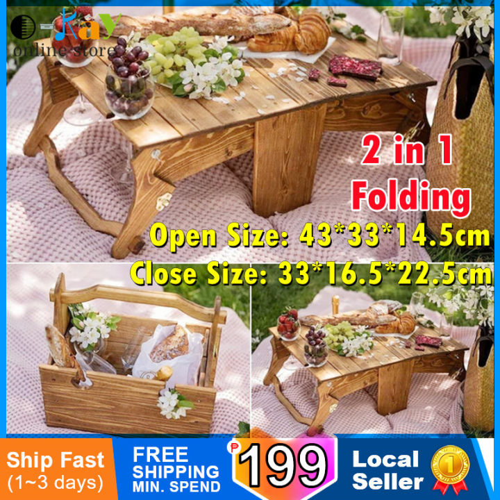 OKAY Wooden Outdoor Folding Wine Rack Picnic Table, Folding Picnic