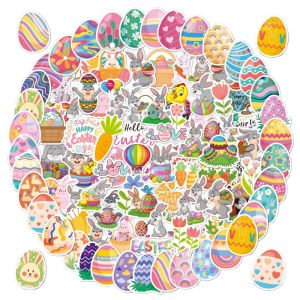 MEMGOUO 50/100PCS Multicolor Cartoon Rabbit Stickers Holographic Glisten Vinyl Decorative Sticker Self-adhesive Easter Egg Decals Decorations
