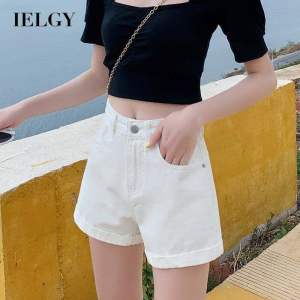 IELGY womens korean style loose denim shorts with curly edge slimming A-line