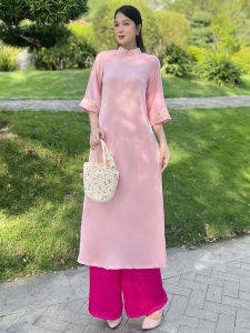 {HCM}Áo dài cách tân from rộng phối thêu nhẹ nhàng AD014- Khánh Linh Style